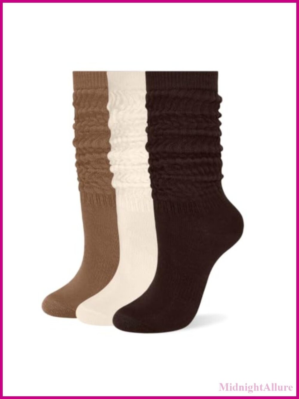 Womens Slouch Socks Thin Cotton Mid-Calf Tube Socks 3 Pairs